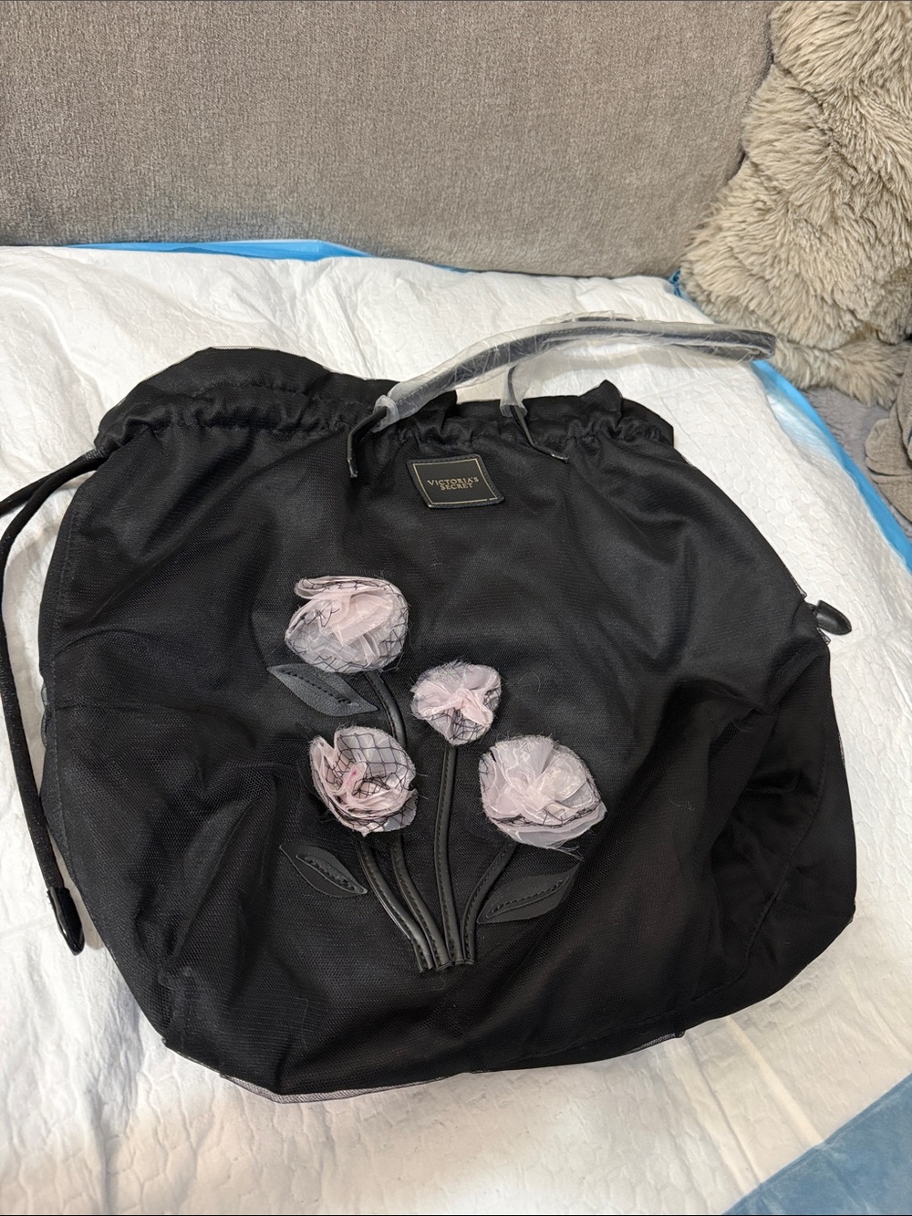 Victorias secret Black Floral Appliqué Tote Bag